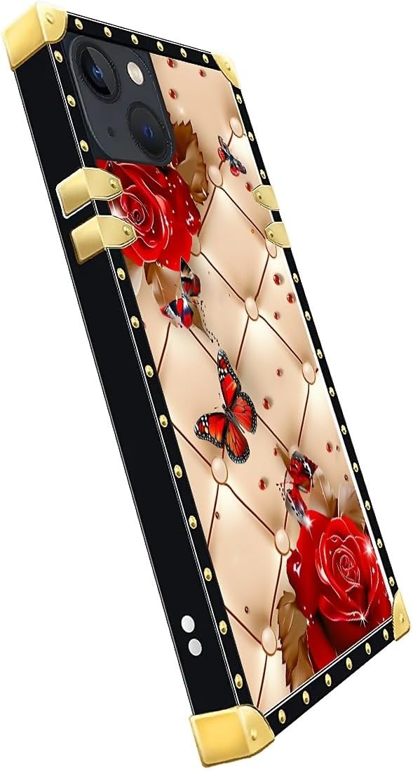 Compatible with iPhone 14 Case, Shining Red Rose Butterfly Leather Background - Image 4