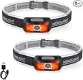 Rechargeable Headlamp 2 Pack, Ultra Bright 500 Lumen Head Lamp 5 Lighting Modes by COSMOING