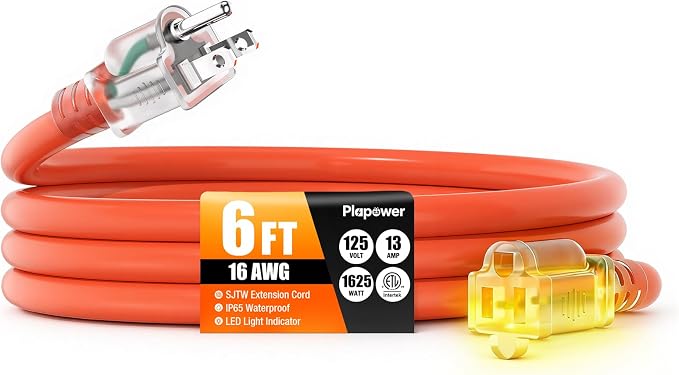 6 FT Outdoor Extension Cord Waterproof, 16/3 Gauge Heavy Duty 3 Prong Power Cord by Unknown