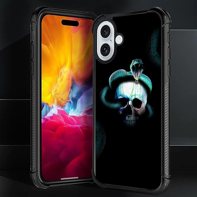 for iPhone 16 Case, Skeleton Winding Snake Pattern Graphic Design Girl Boy Soft - Image 2