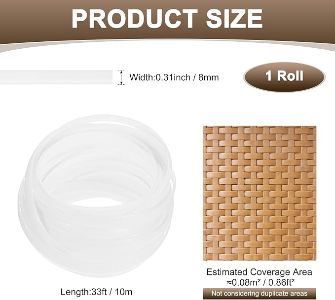 M METERXITY 1-Pack Wicker Repair Kit, 8mm x 33ft/10m Plastic Flat Rattan - Image 3
