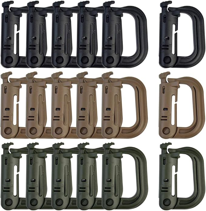 Topbuti 18 pcs Multipurpose Grimlock D-Ring Locking Molle Clips Hanging Hook by Topbuti