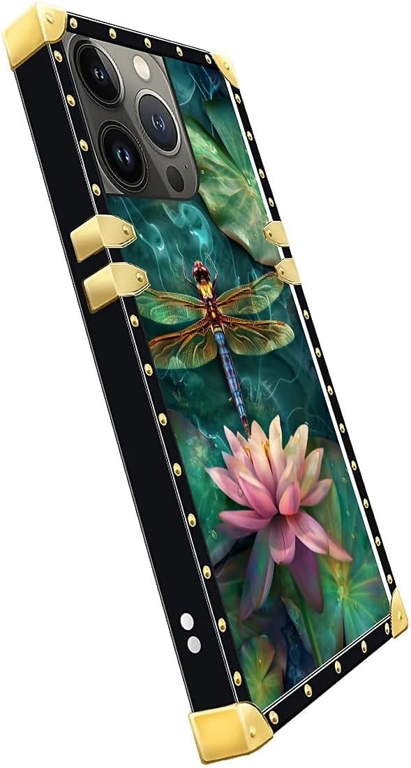 Compatible with iPhone 15 Pro Max Case, Colourful Dragonfly Pink Lily Pads - Image 4
