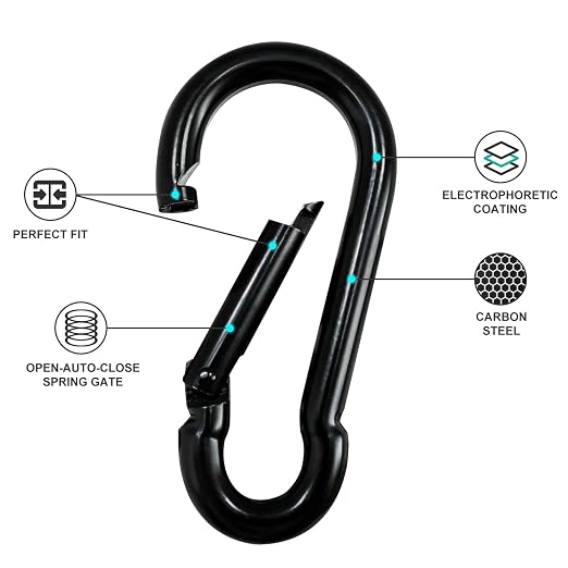 Carabiner Clip Hook, 3.54 inch 10 pcs Black Heavy Duty Spring Snap Hook Key - Image 4