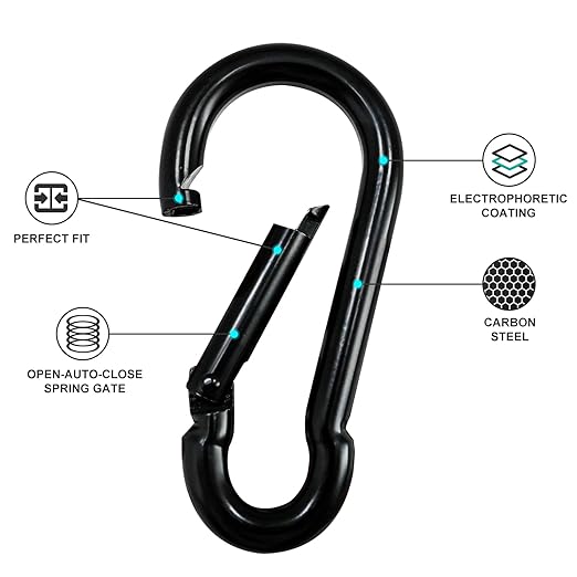 Small Carabiner Clip Hook, 1.97 inch 10 pcs Black Heavy Duty Spring Snap Hook - Image 4