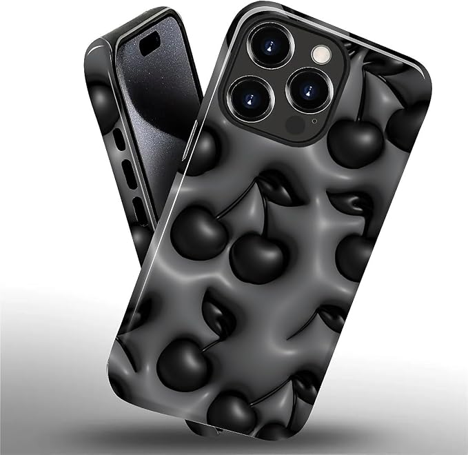 for iPhone 15 Pro Case, HL2 Cute Cool Cherry Black Hybrid 2 Layer Hard Shell - Image 2