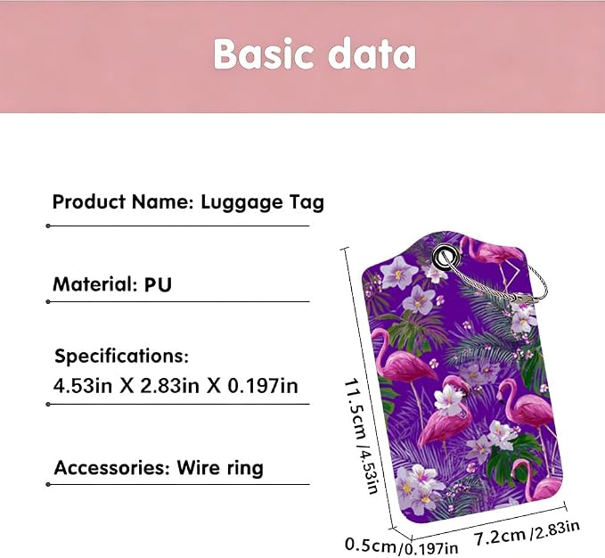 2 Pack Flamingo Luggage Tag 2.83 x 4.53 inch Tropical Pink Bird Purple - Image 3
