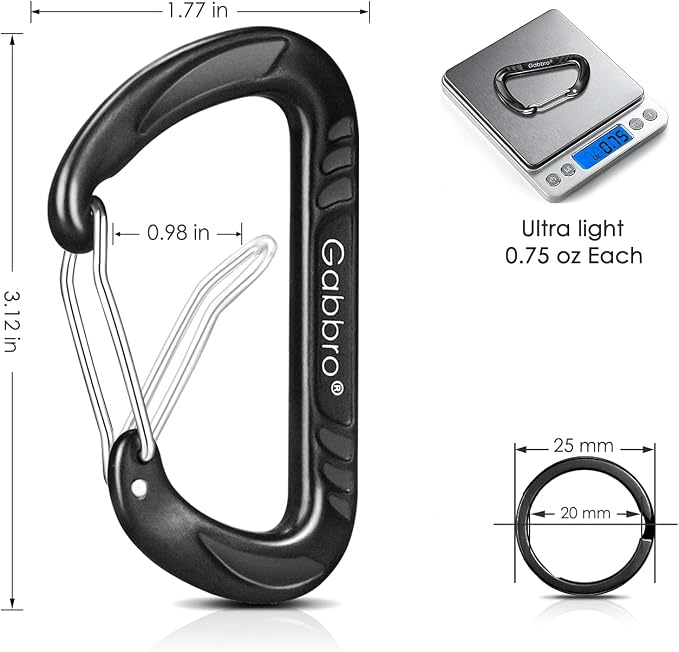 Gabbro Carabiner Clips Heavy Duty 12kN, Wiregate Aluminum Lightweight Caribeener - Image 9