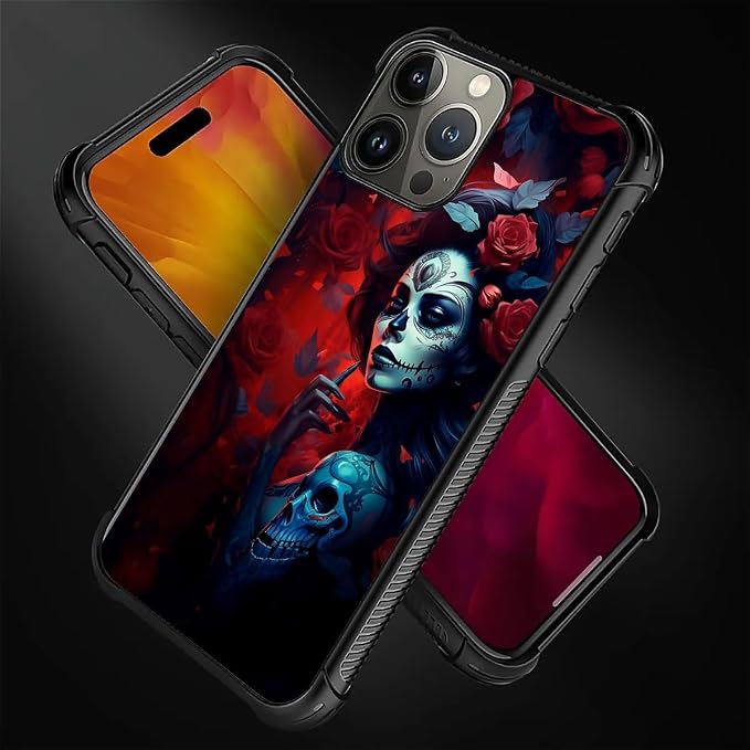 for iPhone 16 Pro Max Case, Skull Lady Rose Pattern Graphic Design Girl Boy - Image 4