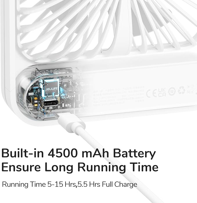 JISULIFE Desk Fan Battery Rechargeable, 4500mAh 180°Foldable Portable Personal - Image 6