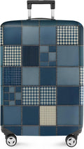 ANNA QUEEN Blue Patchwork Luggage Cover, Modern Grid Suitcase Protector by ANNAQUEEN