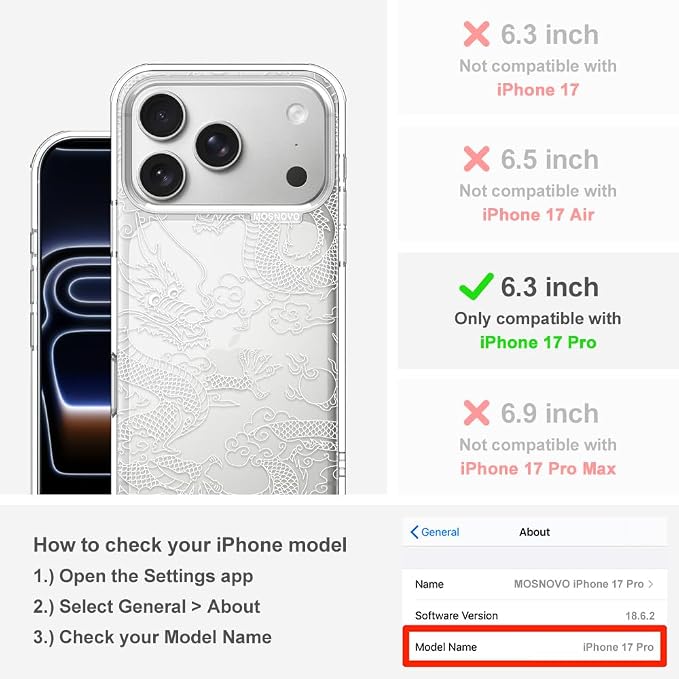 MOSNOVO for iPhone 17 Pro Case | Military Grade 6.6ft Drop Tested | Camera - Image 2