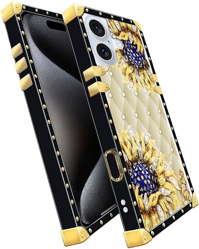 Compatible with iPhone 16 Plus Case, Sunflower Diamonds Leather Luxury Golden - Image 2