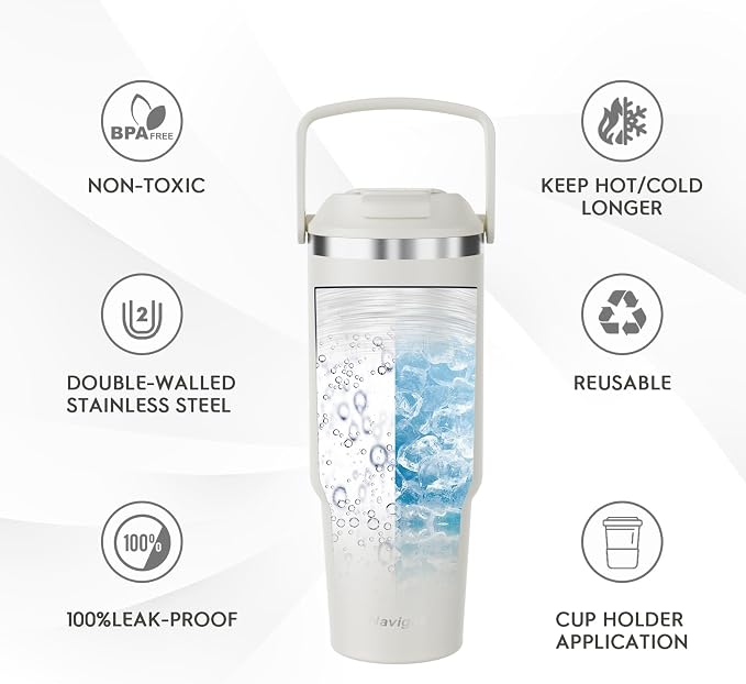 Navigate 30 oz Tumbler with Handle and Straw Lid, Twist On Lid and Flip Up Straw - Image 3