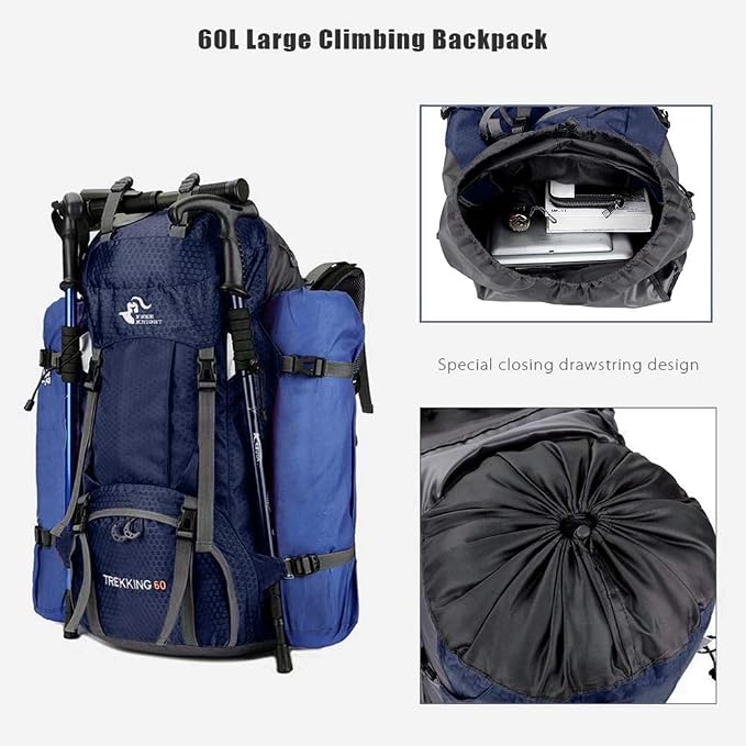 Bseash 60L Waterproof Hiking Camping Backpack - Image 5