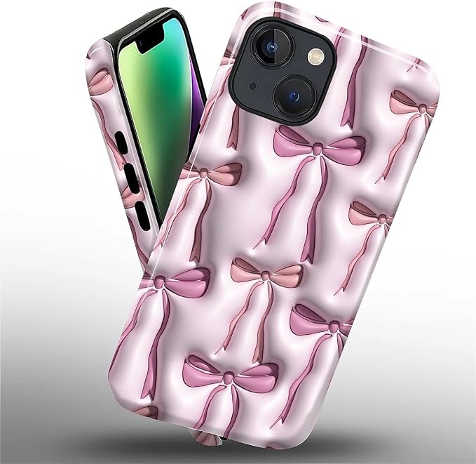 for iPhone 14 Plus Case, HL2 Abstract Ribbons Bows Hybrid 2 Layer Hard Shell - Image 2