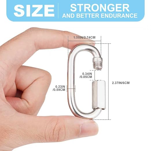 6 Pcs 2 Inch 304 Stainless Steel Screw Chain Quick Links, 650 Lbs Capacity - Image 2