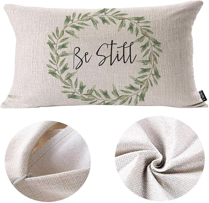 EKOBLA Rustic Be Still Rectangle Throw Pillow Case Green Olive Wreath Leaves - Image 6
