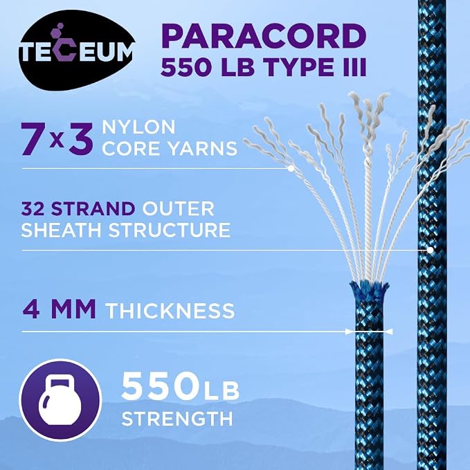 TECEUM Reflective Paracord Rope 1000 – 1000ft/200ft/100ft/50ft – 40+ Colors – - Image 2
