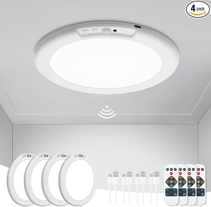 wowatt 4Pcs Battery Operated Ceiling Lights Rechargeable Motion Sensor Light by wowatt