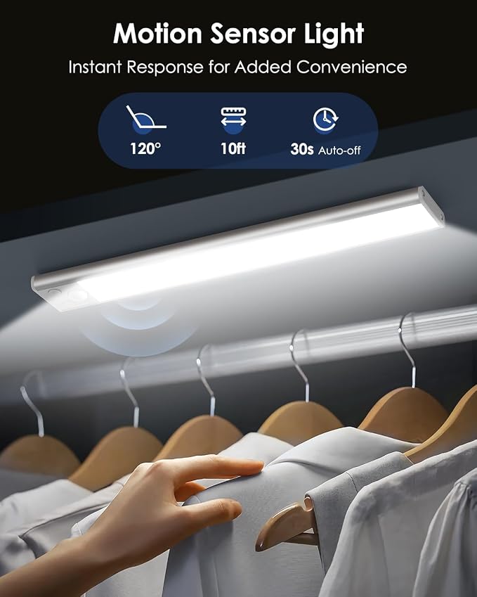VerRon 14in Under Cabinet Lighting, 3200mAh Rechargeable Battery Powered Closet - Image 2