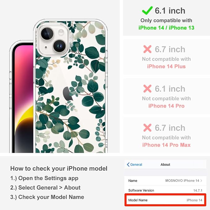 MOSNOVO for iPhone 13/14 Case | Military Grade 6.6ft Drop Tested | Clear - Image 2