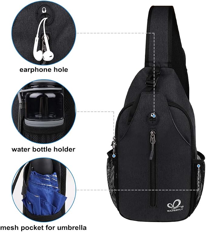 WATERFLY Crossbody Sling Backpack Sling Bag Travel Hiking Chest Bag Daypack - Image 5