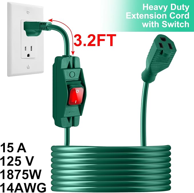 Outdoor Waterproof On/Off Switch Extension Cord, Heavy Duty 125v/250v SJTW Cord - Image 4