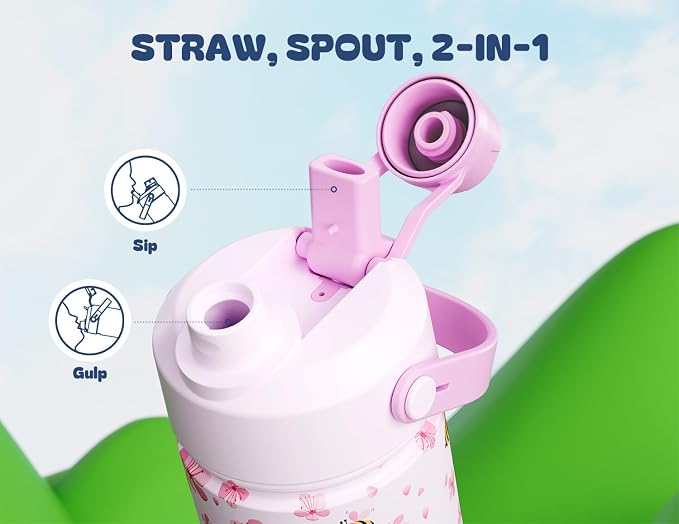 12 oz Kids Stainless Steel Water Bottle: 2-in-1 Straw Spout Lid, Easy Clean - Image 6