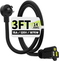 Vockjour 3 FT Black Low Profile Flat Plug 14 Gauge Heavy Duty Extension Cord by Vockjour