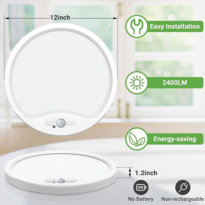 zemty 2Pack 12inch Motion Sensor Ceiling Lights Wired, 24W 2400lm 3CCT/3 - Image 5