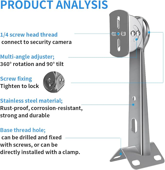 ZT-NET Security Camera Corner Pole Mounting Bracket Stainless Steel Mount - Image 5
