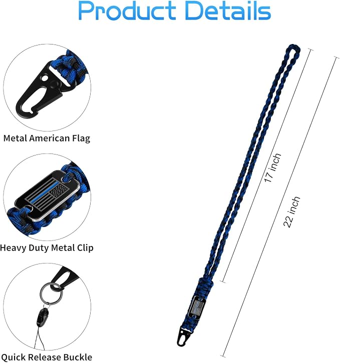 Thin Blue Line Paracord Keychain Neck Lanyard - Image 2