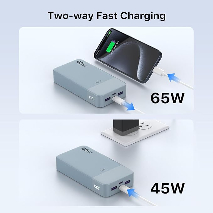 JUOVI Portable Charger 65W Power Bank 20000mAh Compact USB C Laptop Power Bank - Image 4