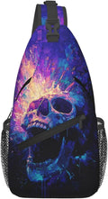 Trippy Skull Sling Bag Crossbody Travel Hiking Chest Backpack Shoulder Daypack by Unknown