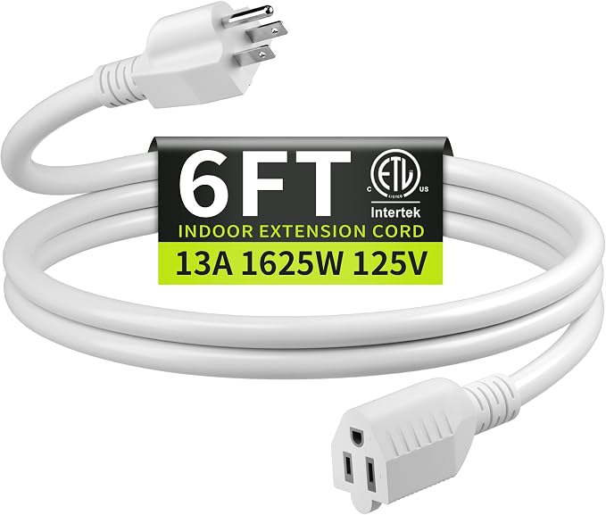 16/3 White Extension Cord 6 FT, Indoor Extension Cord by Seeklyze
