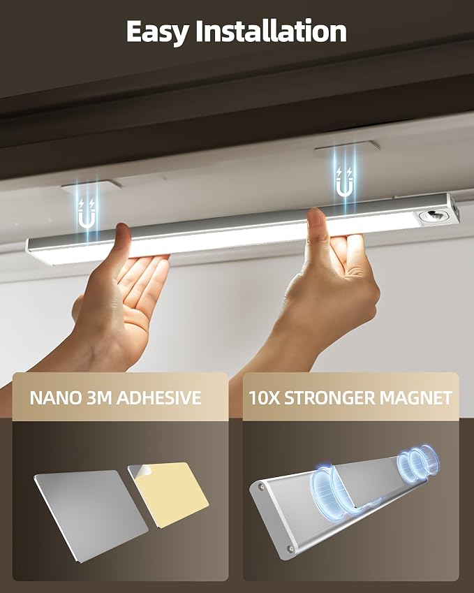 2Pack 16inch Under Cabinet Lighting, Rechargeable Motion Sensor Light Indoor - Image 6