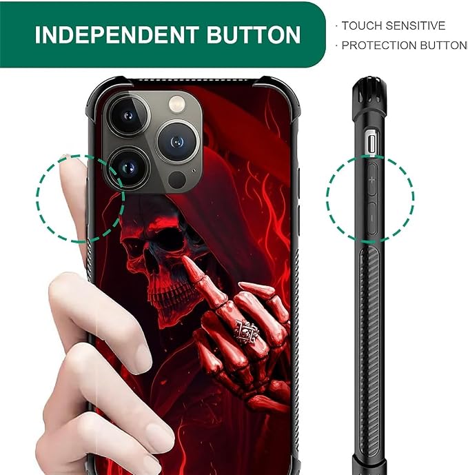 for iPhone 14 Pro Max Case, Gestures Funny Skull Pattern Graphic Design Girl - Image 5