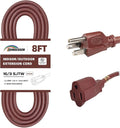 8FT Brown Outdoor Extension Cord-16/3 SJTW Durable Extension Cord by HONDERSON