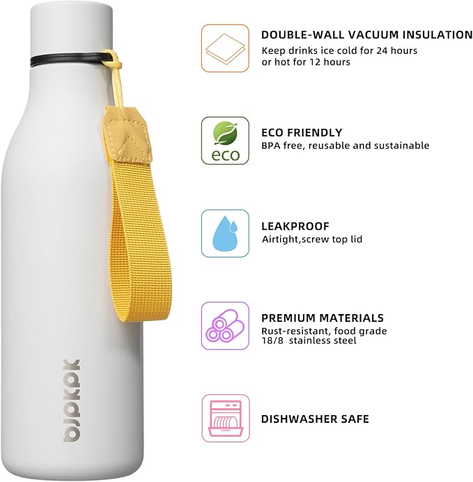 BJPKPK Insulated Water Bottles, 18 oz Stainless Steel Metal Water Bottle - Image 2