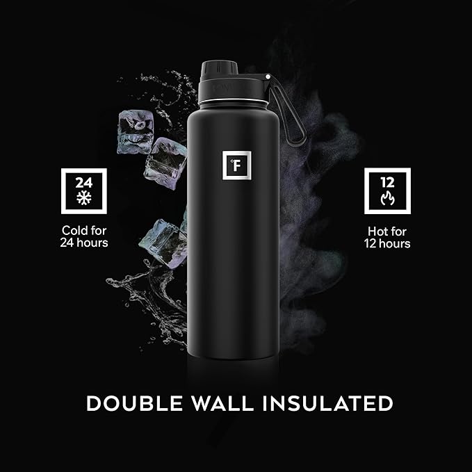 IRON °FLASK Camping & Hiking Hydration Flask - 40 oz Midnight Black - Image 3