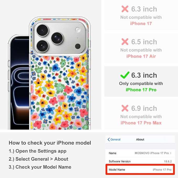 MOSNOVO for iPhone 17 Pro Case | Military Grade 6.6ft Drop Tested | Camera - Image 2