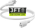 16/3 White Extension Cord 3 FT, Indoor Extension Cord by Seeklyze