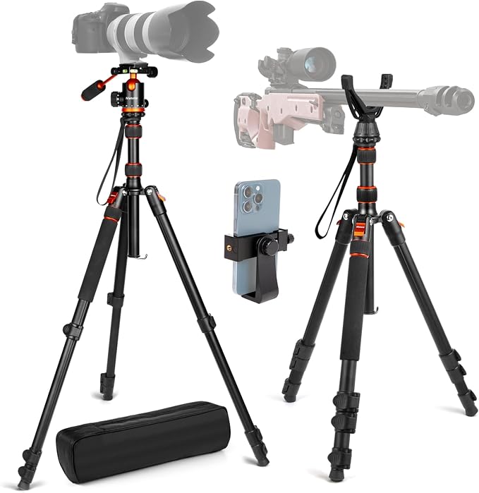 68" Ball Head Camera Tripod & Monopods, 360° Smooth Rotation V-Yoke Rifle - Image 9