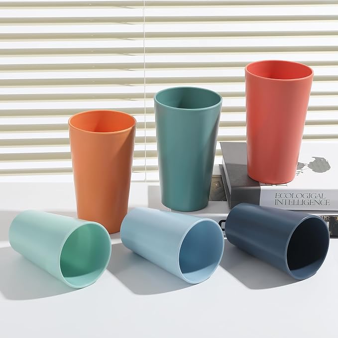 24 Pcs Unbreakable Plastic Cups Set, 20 oz Reusable Plastic Cups, Stackable - Image 5