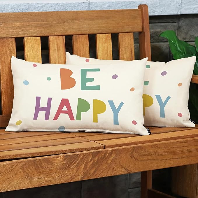 EKOBLA Be Happy Home Decorative Rectangle Pillow Cases Colorful Dots Cheerful - Image 3