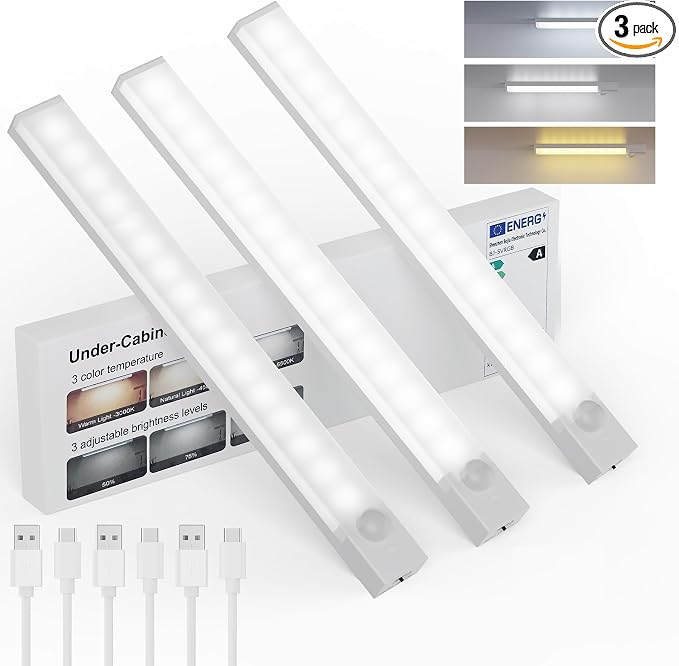 Under Cabinet Lighting 12 Inch 3-Pack, Rechargeable Motion Sensor Light Indoor by Unknown