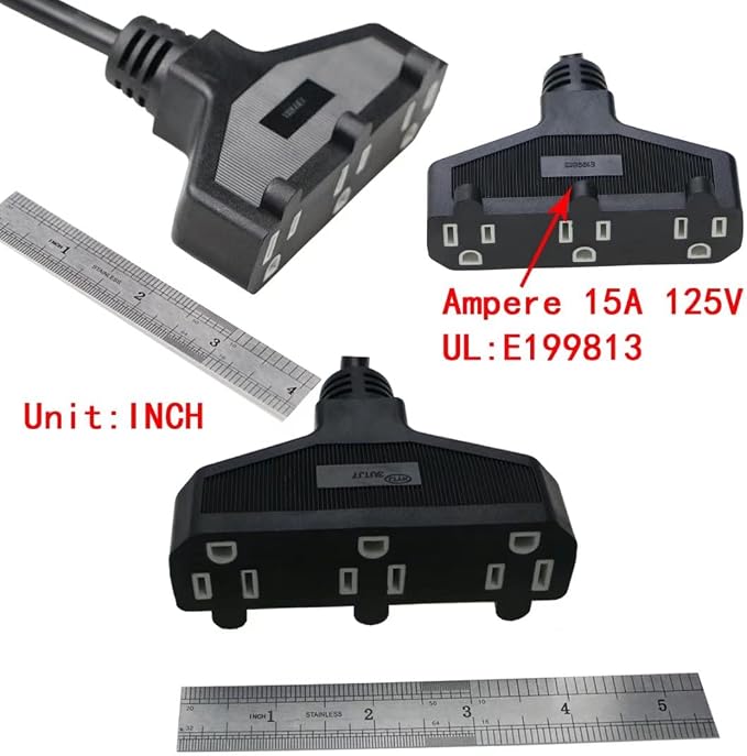 3 Outlet Extension Power Cord 105℃ Temperature Resistant Waterproof Cable 14AWG - Image 3