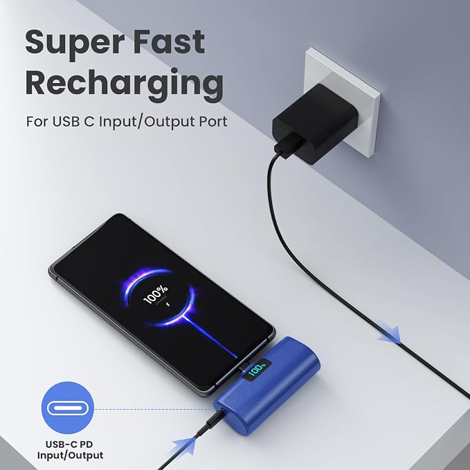Small Portable Charger 5200mAh, Upgraded PD USB C Power Bank Built-in USB-C - Image 2