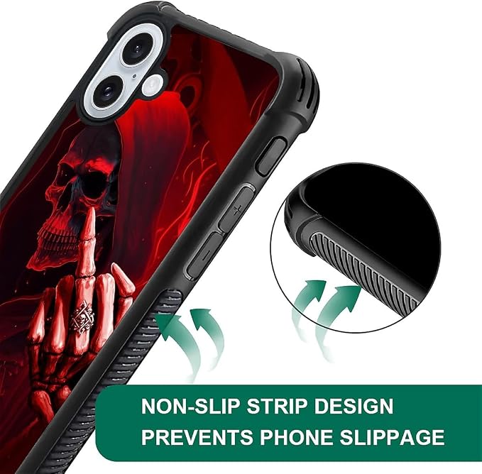 for iPhone 16 Case, Gestures Funny Skull Pattern Graphic Design Girl Boy Soft - Image 7